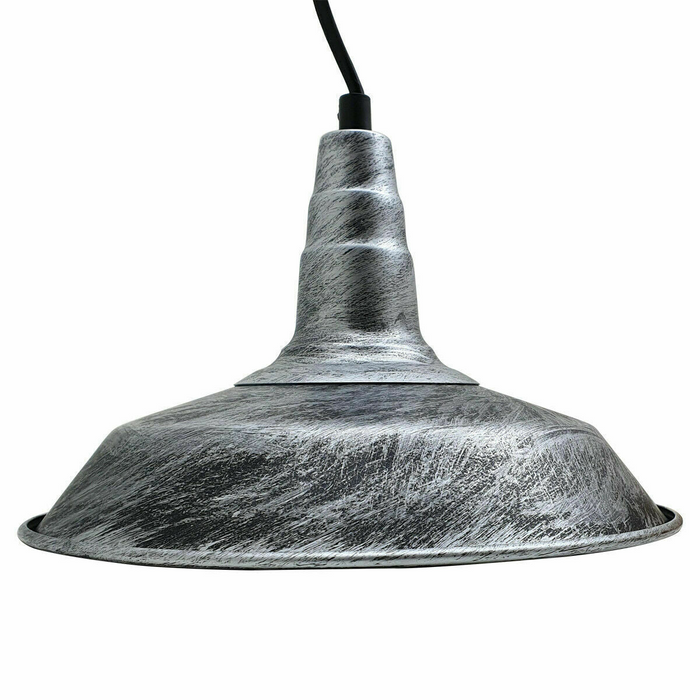 Industrial Vintage New Pendant Ceiling Light 26cm Bowl Shade Brushed Silver E27Uk Holder