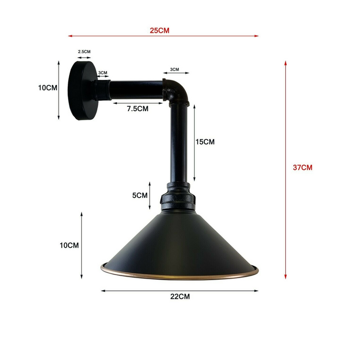 Industriële Vintage Retro Pipe Sconces Wandlamp koepel zwart Kap Modern E27 UK