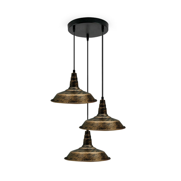 Industriële vintage hanglamp met 3 lampen, rond plafondlamp, 26 cm, komschaduw, geborsteld koper