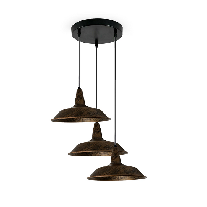 Industriële vintage hanglamp met 3 lampen, rond plafondlamp, 26 cm, komschaduw, geborsteld koper