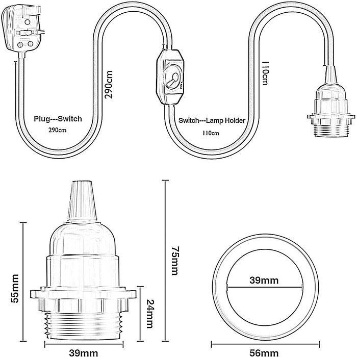 4M stof Flex kabel UK Broun kleur plug-in hanglamp lichtset E27 lamphouder + schakelaar