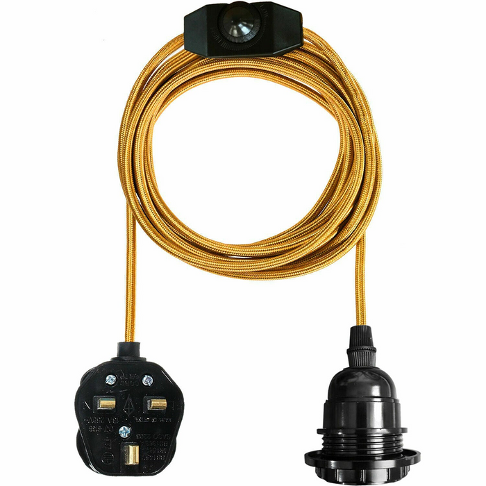 4M stoffen flexkabel UK goudkleurige plug-in hanglamp lichtset E27 lamphouder + schakelaar