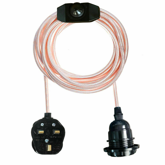 4M stoffen flexkabel UK roségoudkleurige plug-in hanglamp lichtset E27 lamphouder + schakelaar