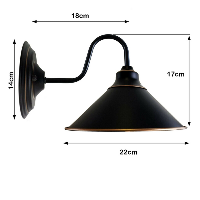 Industrial Vintage Metal  Black Wall Lamp E27 Uk Holder