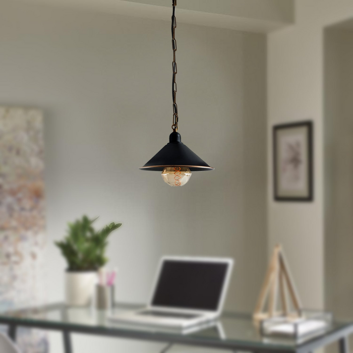 Vintage Metal Black Cone shaped pendant light fitting with chain