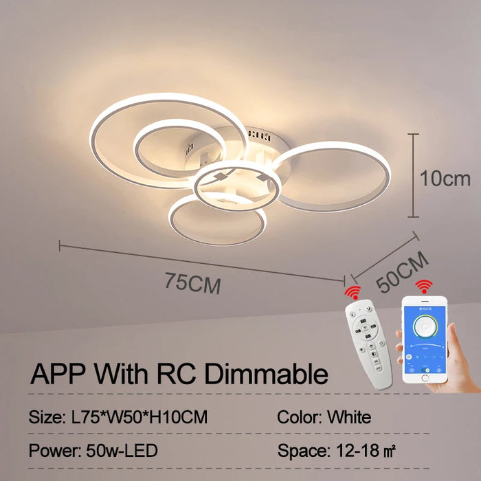 Modern LED Ceiling Light – Dimmable RC & APP Control, Circular Ring Design for Living Room, Bedroom, Kitchen & Dining Room