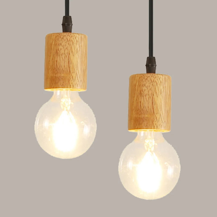 Vintage Industrial Wooden Pendant Light – Rustic Hanging Ceiling Lamp with E27 Socket for Dining, Bedroom, and Living Room