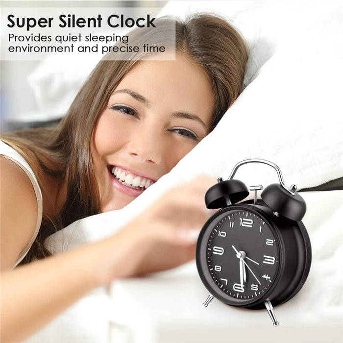 4-Inch Twin Bell Alarm Clock with Backlight – Loud Metal Frame Design, Silent Operation for Home and Office