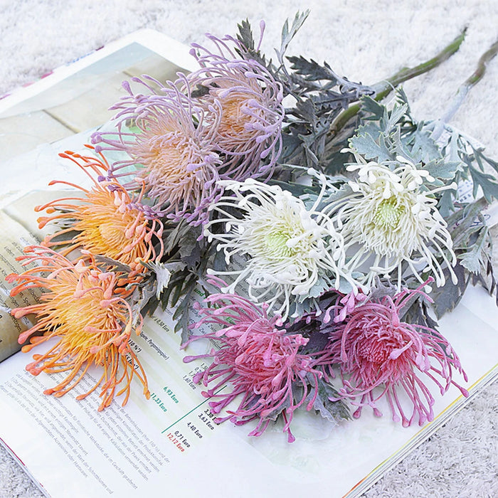 Artificial Crab Claw Flowers – 38cm Pincushion Short Branch for Home, Wedding, and Christmas Decoration