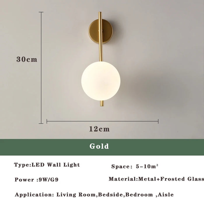 Nordic Golden LED Wall Lamp – 9W G9 Bulb Wall Sconce for Bedroom, Living Room, and Bathroom
