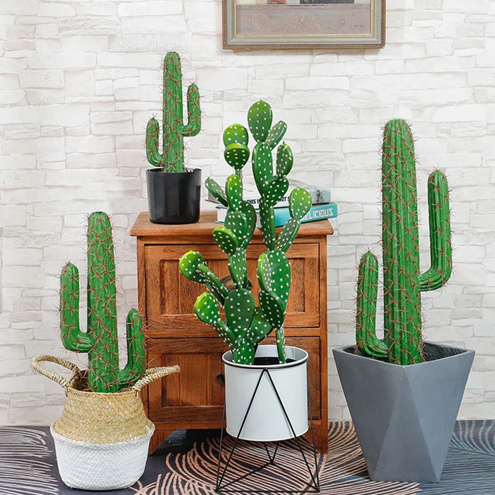 Artificial Cactus Decor – 30-43cm Faux Desert Cactus Plant with 3 Heads for Home, Office, and Wedding Decoration