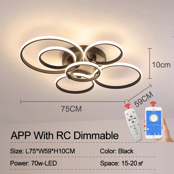 Modern LED Ceiling Light – Dimmable RC & APP Control, Circular Ring Design for Living Room, Bedroom, Kitchen & Dining Room