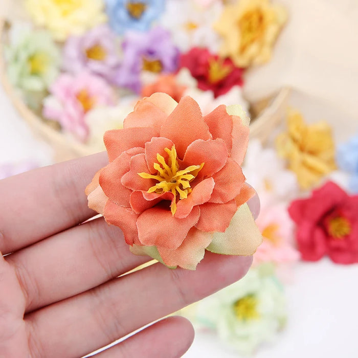 10PCS Artificial Silk Rose & Orchid Flower Heads – 5.5cm Decorative Flowers for DIY Wreaths, Wedding Decorations, and Home Craft Projects