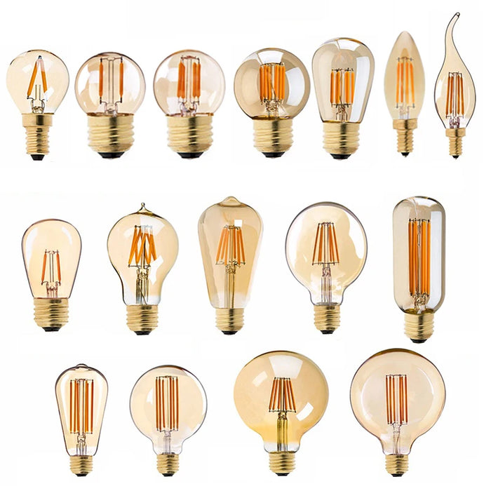 Dimmable Edison Retro LED Filament Bulbs – Warm White E27/E26 Base, 1W-8W for Home, Coffee Shops, and Theatres