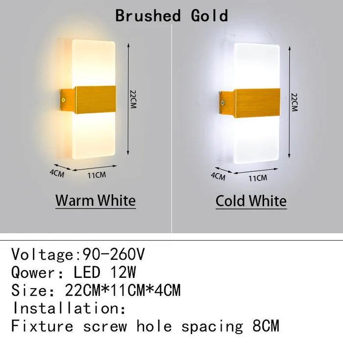 Modern Acrylic LED Wall Lamp – 4W/6W/12W/18W Warm White Indoor Wall Light for Bedroom, Living Room, and Foyer