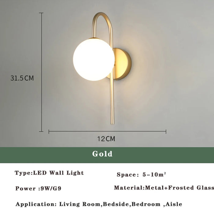 Nordic Golden LED Wall Lamp – 9W G9 Bulb Wall Sconce for Bedroom, Living Room, and Bathroom