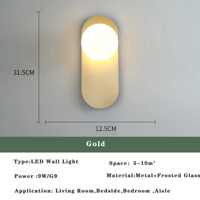 Nordic Golden LED Wall Lamp – 9W G9 Bulb Wall Sconce for Bedroom, Living Room, and Bathroom