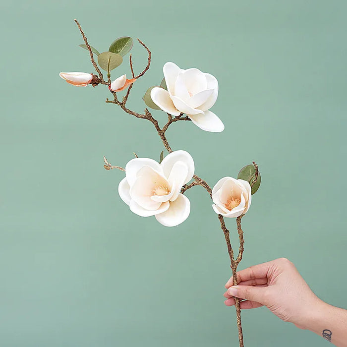Luxury Magnolia Artificial Silk Flower Branch – 78cm Long for Living Room, Home, and Wedding Decor, Autumn White Orchid Fake Plant