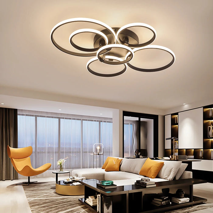 Modern LED Ceiling Light – Dimmable RC & APP Control, Circular Ring Design for Living Room, Bedroom, Kitchen & Dining Room