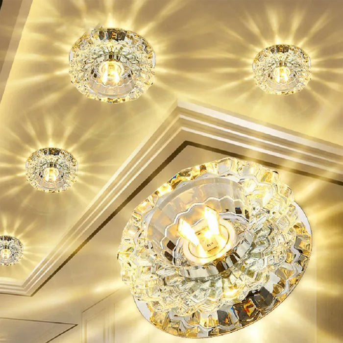 Modern LED Crystal Ceiling Light – Mini Circular Pendant Lamp for Living Room, Kitchen, Aisle, and Corridor (AC85-265V, 6000K White & 3200K Warm White)