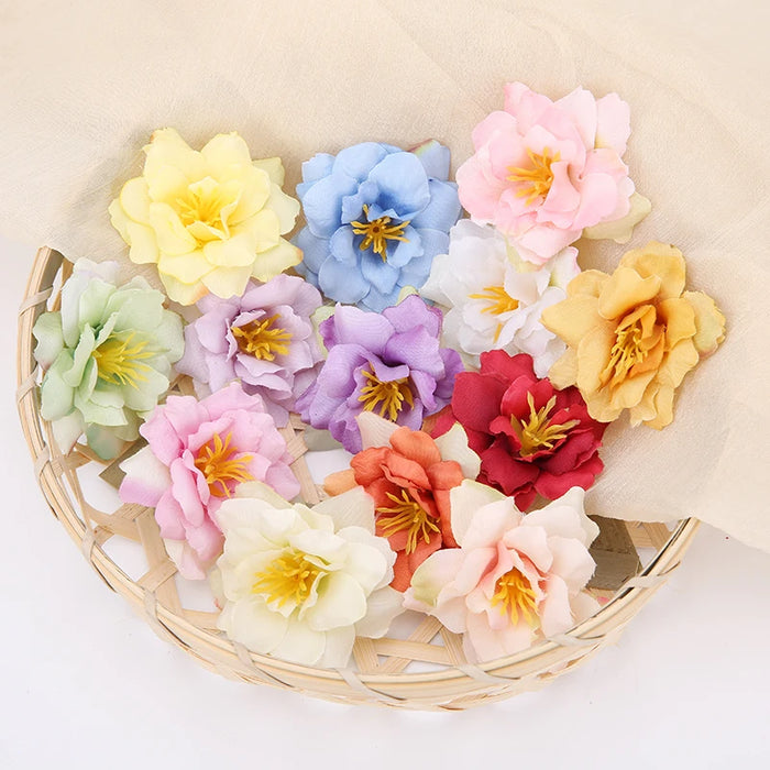 10PCS Artificial Silk Rose & Orchid Flower Heads – 5.5cm Decorative Flowers for DIY Wreaths, Wedding Decorations, and Home Craft Projects