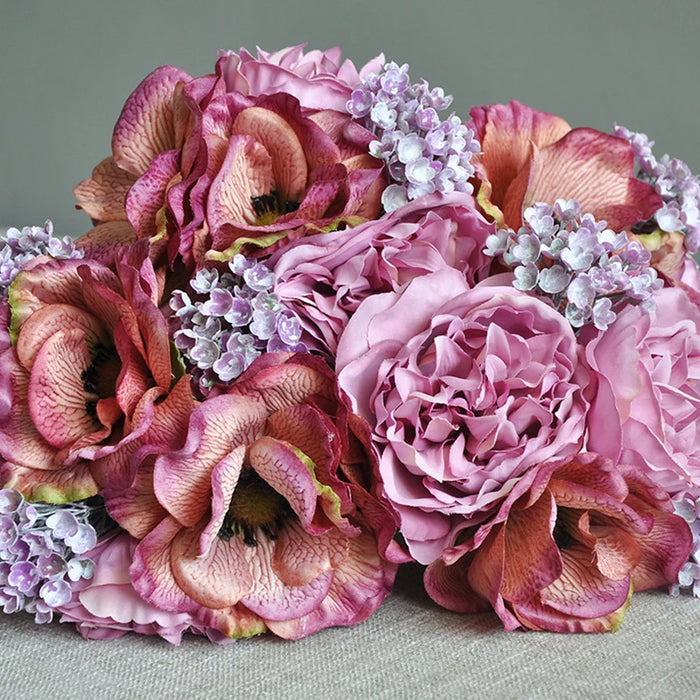 Beautiful Nordic Peony & Anemone Artificial White Silk Flowers Bouquet – Wedding, Home Decor, DIY, and Scrapbook Craft Accessories
