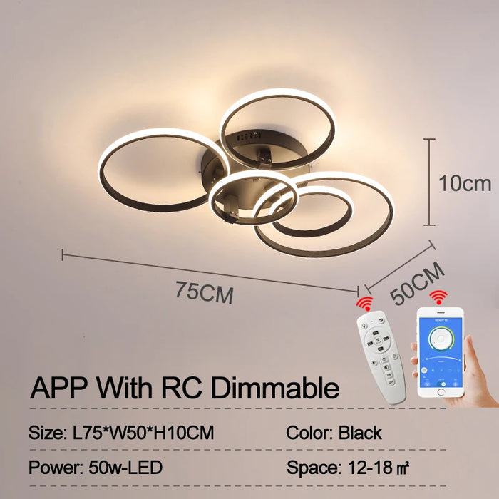 Modern LED Ceiling Light – Dimmable RC & APP Control, Circular Ring Design for Living Room, Bedroom, Kitchen & Dining Room