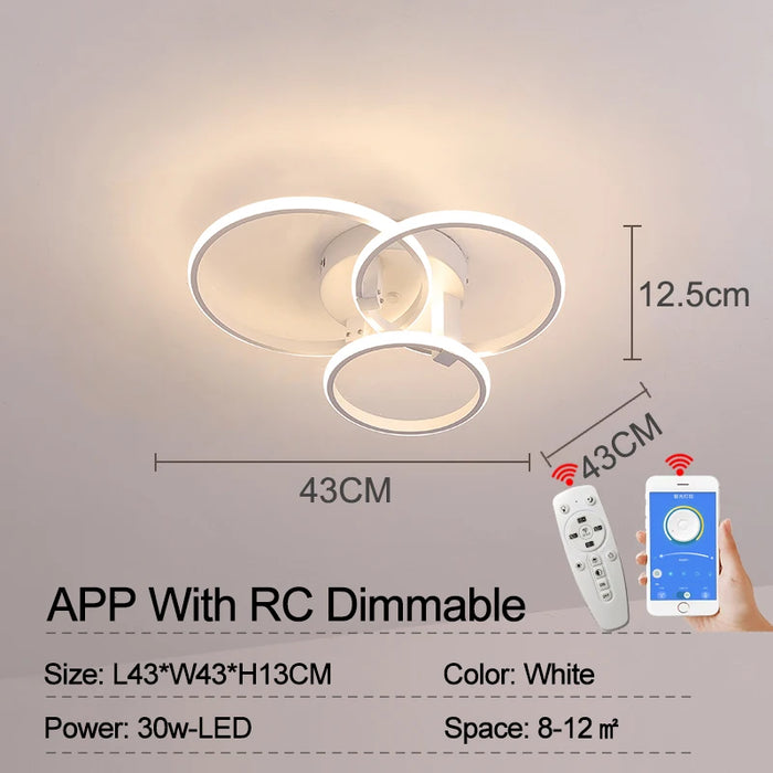 Modern LED Ceiling Light – Dimmable RC & APP Control, Circular Ring Design for Living Room, Bedroom, Kitchen & Dining Room