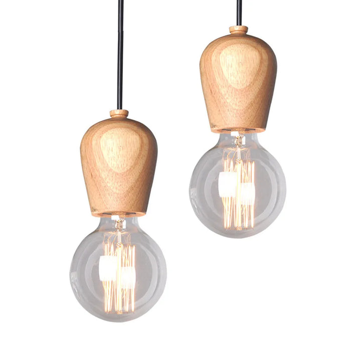 Vintage Industrial Wooden Pendant Light – Rustic Hanging Ceiling Lamp with E27 Socket for Dining, Bedroom, and Living Room