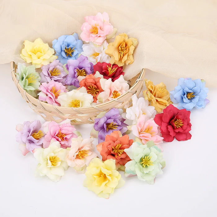10PCS Artificial Silk Rose & Orchid Flower Heads – 5.5cm Decorative Flowers for DIY Wreaths, Wedding Decorations, and Home Craft Projects