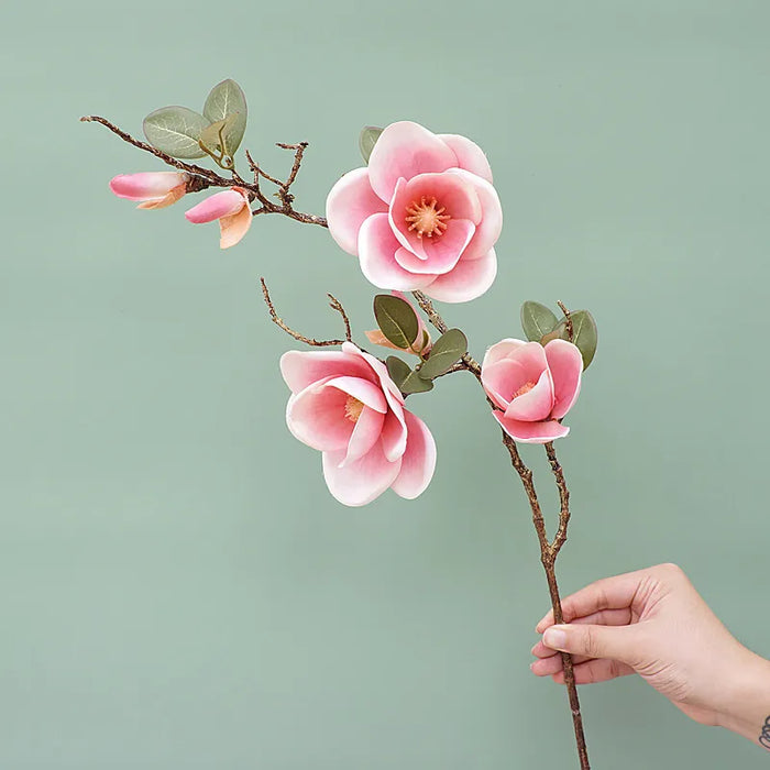 Luxury Magnolia Artificial Silk Flower Branch – 78cm Long for Living Room, Home, and Wedding Decor, Autumn White Orchid Fake Plant