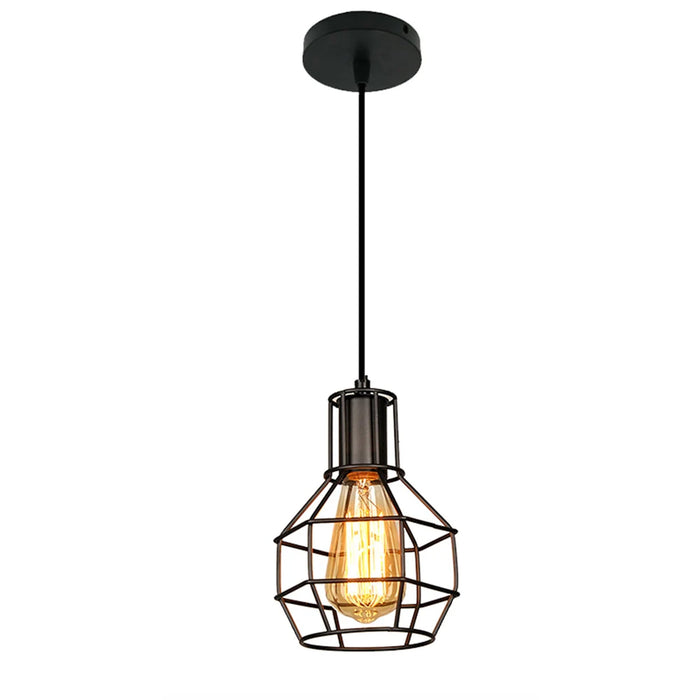 Retro Metal Chandelier – E27 Edison Pendant Light with Black Lampshade for Kitchen, Restaurant, Café, and Living Room