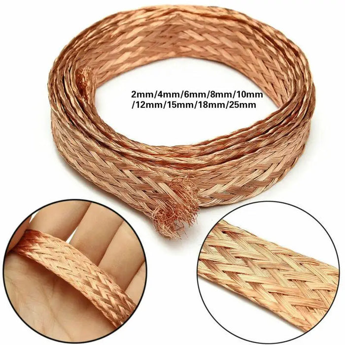 1M – 25M Pure Copper Braid Knitted Mesh Cable – Anti-Interference Flat Wire Protection, Flexible Expandable Sleeving (4mm-25mm Width)