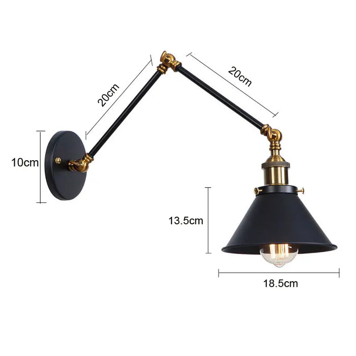 American Retro Loft Industrial Iron Folding Wall Lamp – Modern Bedside, Study, Corridor, and Office Lighting, E27 Socket, No Bulb Included