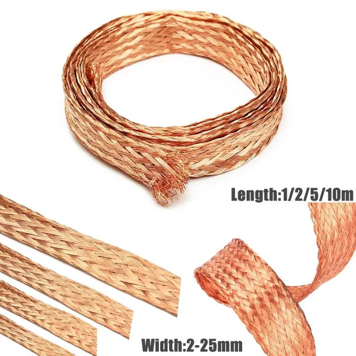 1M – 25M Pure Copper Braid Knitted Mesh Cable – Anti-Interference Flat Wire Protection, Flexible Expandable Sleeving (4mm-25mm Width)