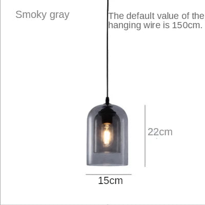 Modern Nordic LED Pendant Lamp – Gray Glass Hanging Light for Bedroom, Bar, Restaurant, Hotel & Living Room – E27 Suspension Lighting