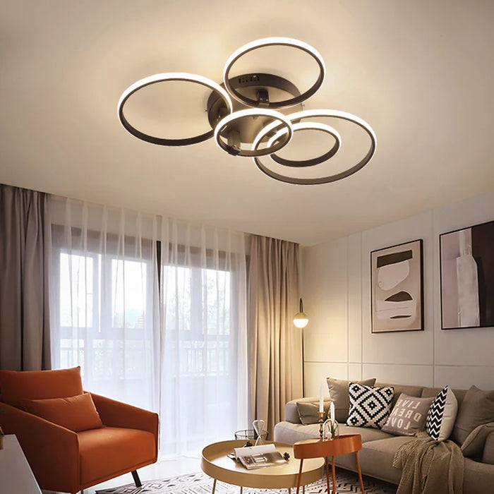 Modern LED Ceiling Light – Dimmable RC & APP Control, Circular Ring Design for Living Room, Bedroom, Kitchen & Dining Room