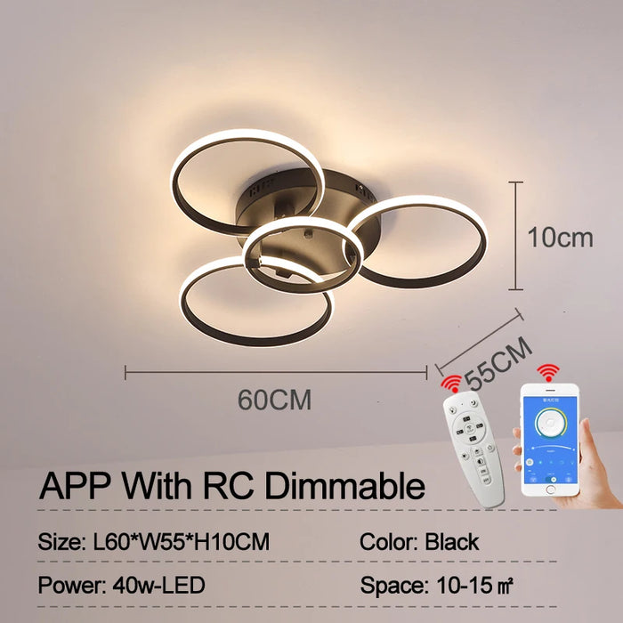 Modern LED Ceiling Light – Dimmable RC & APP Control, Circular Ring Design for Living Room, Bedroom, Kitchen & Dining Room