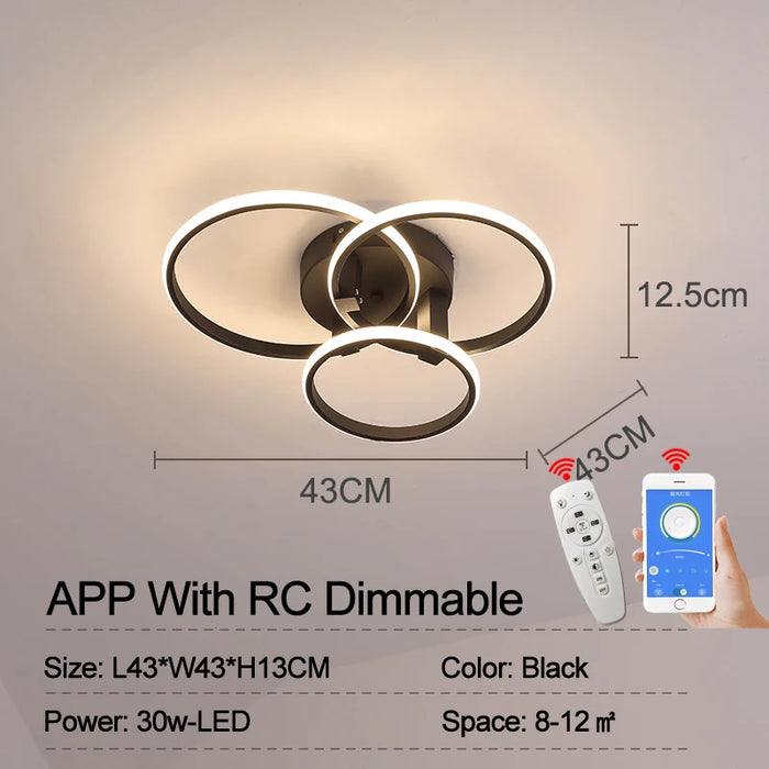 Modern LED Ceiling Light – Dimmable RC & APP Control, Circular Ring Design for Living Room, Bedroom, Kitchen & Dining Room