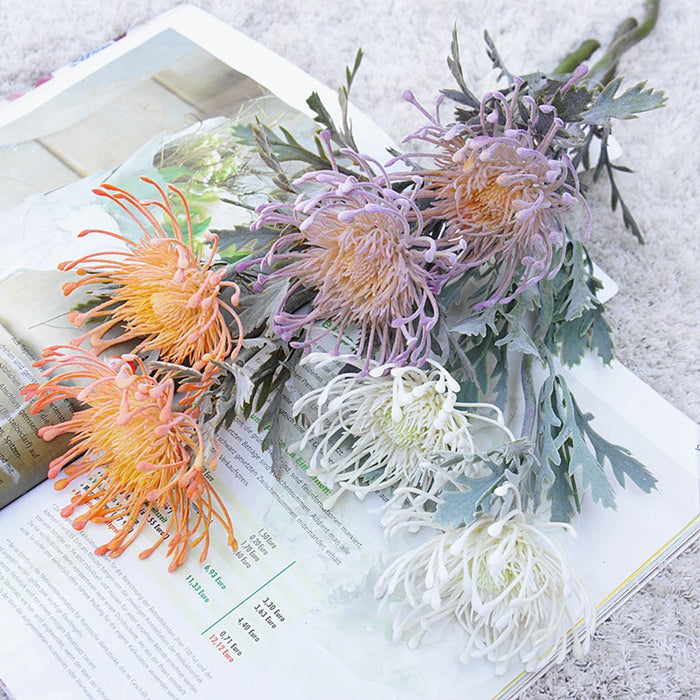 Artificial Crab Claw Flowers – 38cm Pincushion Short Branch for Home, Wedding, and Christmas Decoration