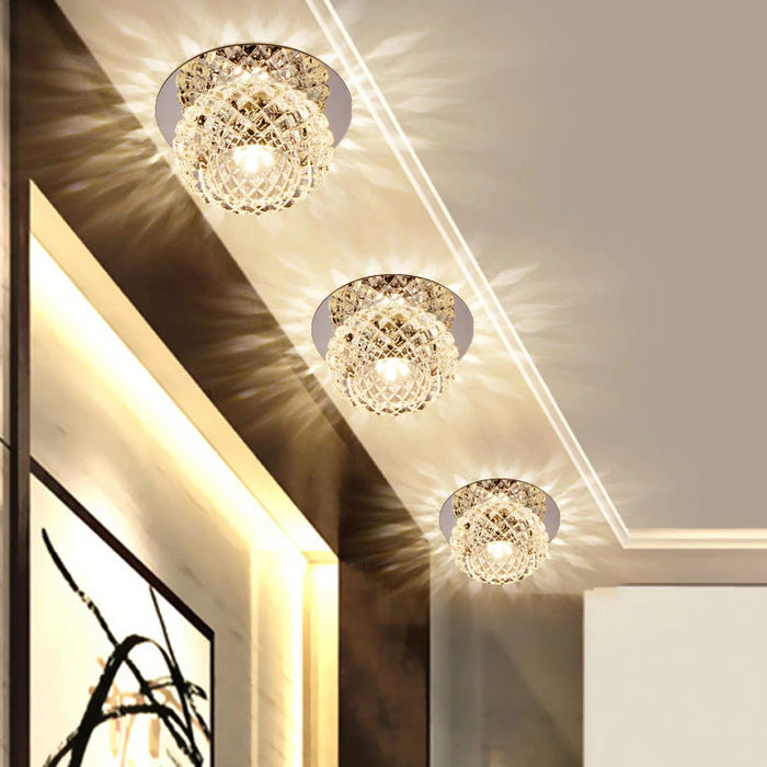 Modern LED Crystal Ceiling Light – Mini Circular Pendant Lamp for Living Room, Kitchen, Aisle, and Corridor (AC85-265V, 6000K White & 3200K Warm White)