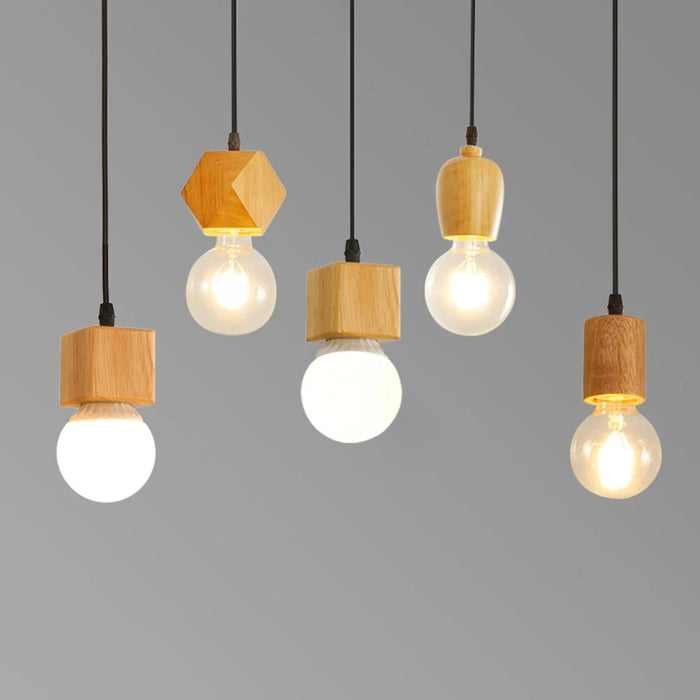 Vintage Industrial Wooden Pendant Light – Rustic Hanging Ceiling Lamp with E27 Socket for Dining, Bedroom, and Living Room