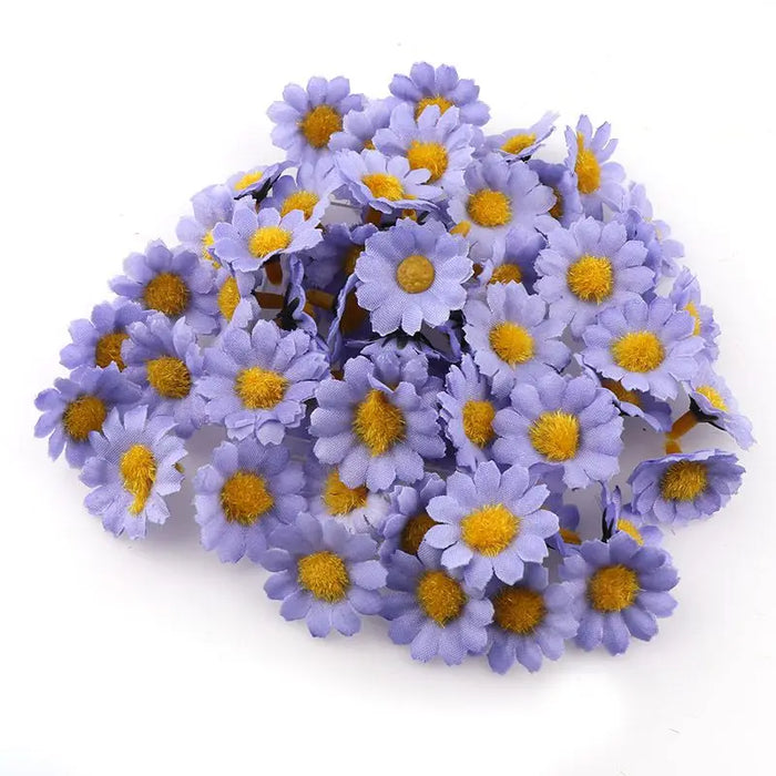 100PC Mini Daisy Artificial Silk Flowers – 2.5cm Decorative Flower Heads for Party, Wedding, and Home Decor (No Stem)