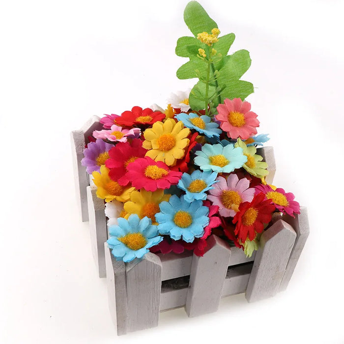 100PC Mini Daisy Artificial Silk Flowers – 2.5cm Decorative Flower Heads for Party, Wedding, and Home Decor (No Stem)