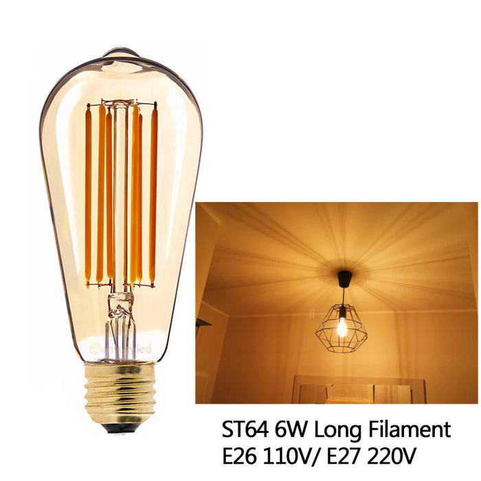 Dimmable Edison Retro LED Filament Bulbs – Warm White E27/E26 Base, 1W-8W for Home, Coffee Shops, and Theatres