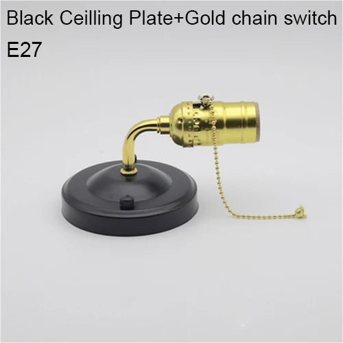 Retro Wall Lamp – Vintage E27 Iron Wall Light with Pull Chain for Bedroom, Staircase, and Dining Room