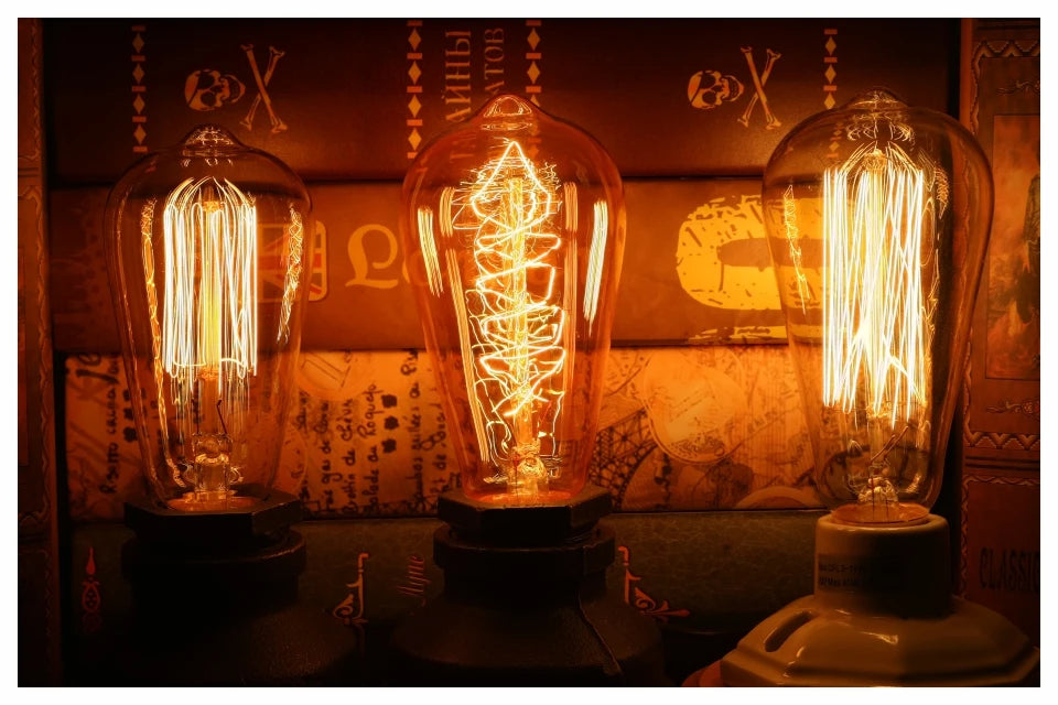 Edison Vintage Light Bulb E27 40W - Retro Filament Incandescent Bulb for Living Room, Bedroom, and Dining Room - Available in ST64, A19, G80, G95, T10, T45, T185 Shapes