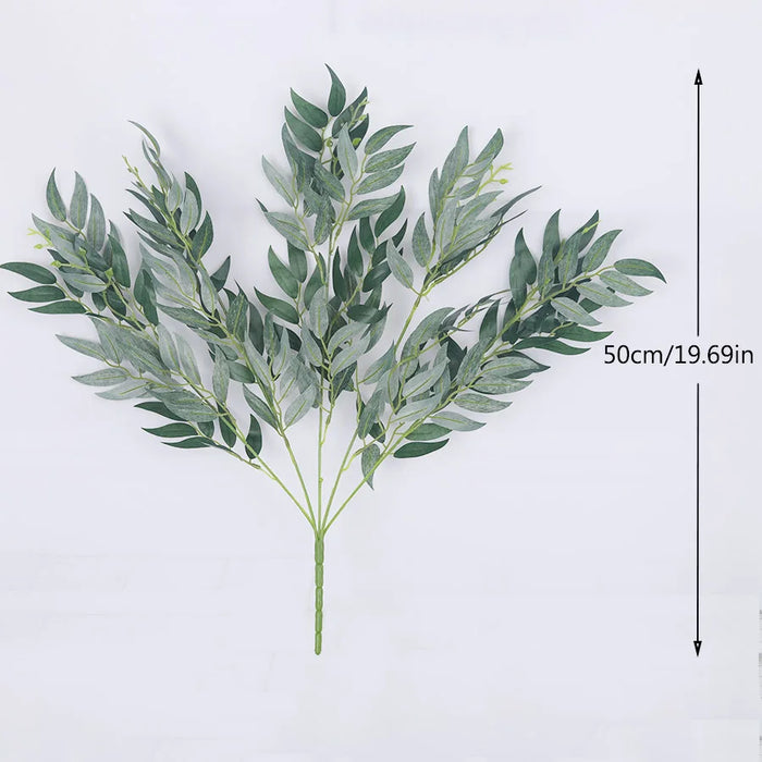 5 Branches Artificial Willow Bouquet – Silk Faux Green Leaves for Home, Wedding, and Jungle Party Decoration