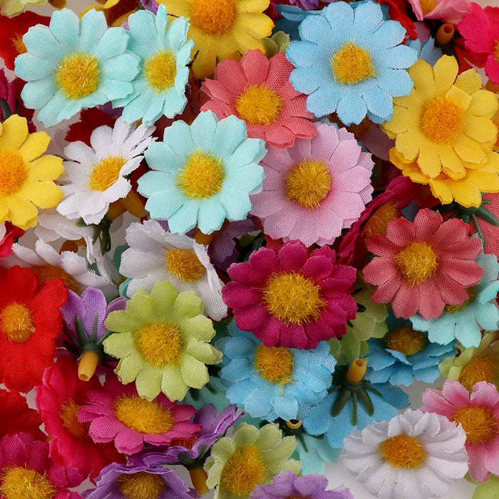 100PC Mini Daisy Artificial Silk Flowers – 2.5cm Decorative Flower Heads for Party, Wedding, and Home Decor (No Stem)