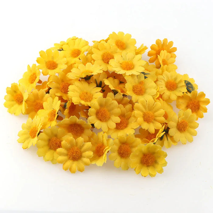 100PC Mini Daisy Artificial Silk Flowers – 2.5cm Decorative Flower Heads for Party, Wedding, and Home Decor (No Stem)